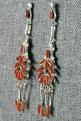 Zuni Coral & Sterling Silver Earrings - Bernadette Wyaco - High Lonesome Trading