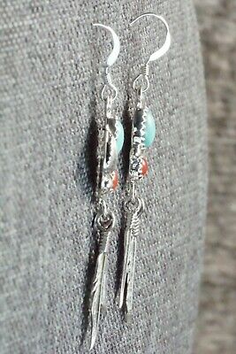 Turquoise, Coral & Sterling Silver Earrings - Annie Spencer