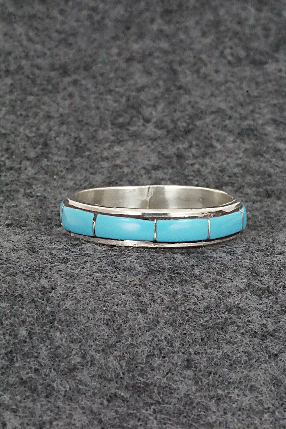Turquoise & Sterling Silver Inlay Ring - Zenia Kyustewa - Size 10.75