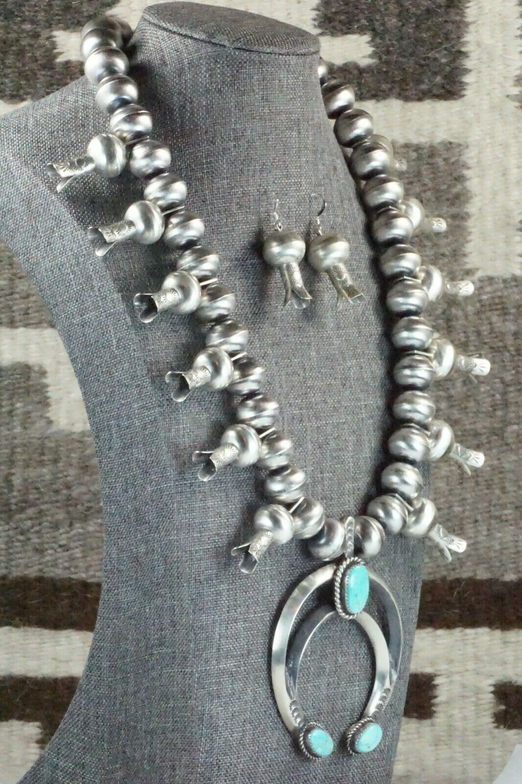 Turquoise & Sterling Silver Squash Blossom & Earrings - Chris Hale - High Lonesome Trading