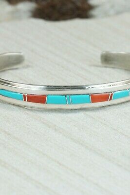 Navajo Turquoise, Coral & Sterling Silver Bracelet - Wilbert Muskett Jr.