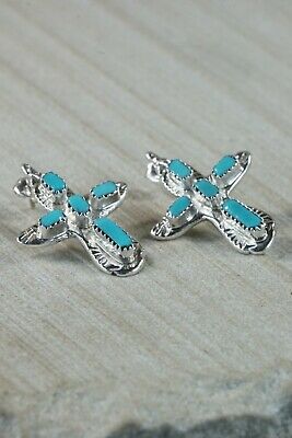 Zuni Turquoise & Sterling Silver Cross Earrings - Cecilia Iule