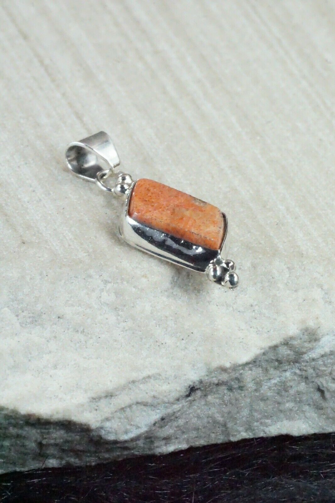 Coral and Sterling Silver Pendant - Navajo