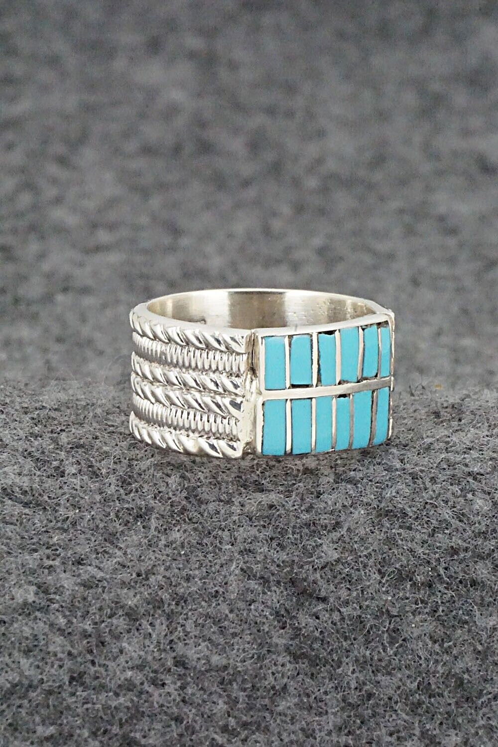 Turquoise & Sterling Silver Inlay Ring - Orlando Laweka - Size 7