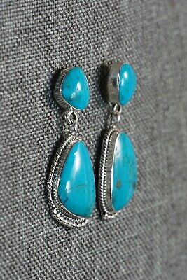 Navajo Turquoise and Sterling Silver Earrings - Sadie Jim - High Lonesome Trading