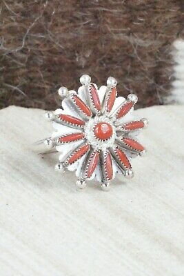 Coral & Sterling Silver Ring - Samantha Waatsa - Size 6.5