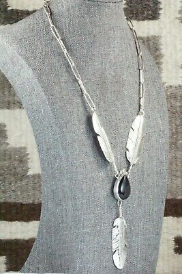 Onyx & Sterling Silver Feather & Chain Necklace - Ben Begay