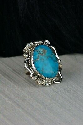 Navajo Turquoise and Sterling Silver Ring - Leslie Nez - Size 6.75 - High Lonesome Trading