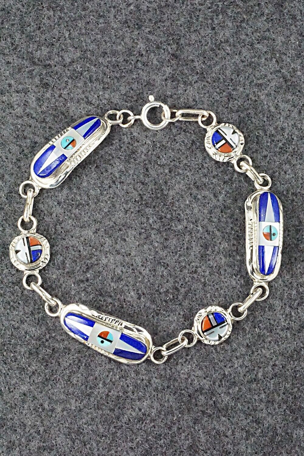 Multi Stone & Sterling Silver Link Bracelet - Patty Edaakie