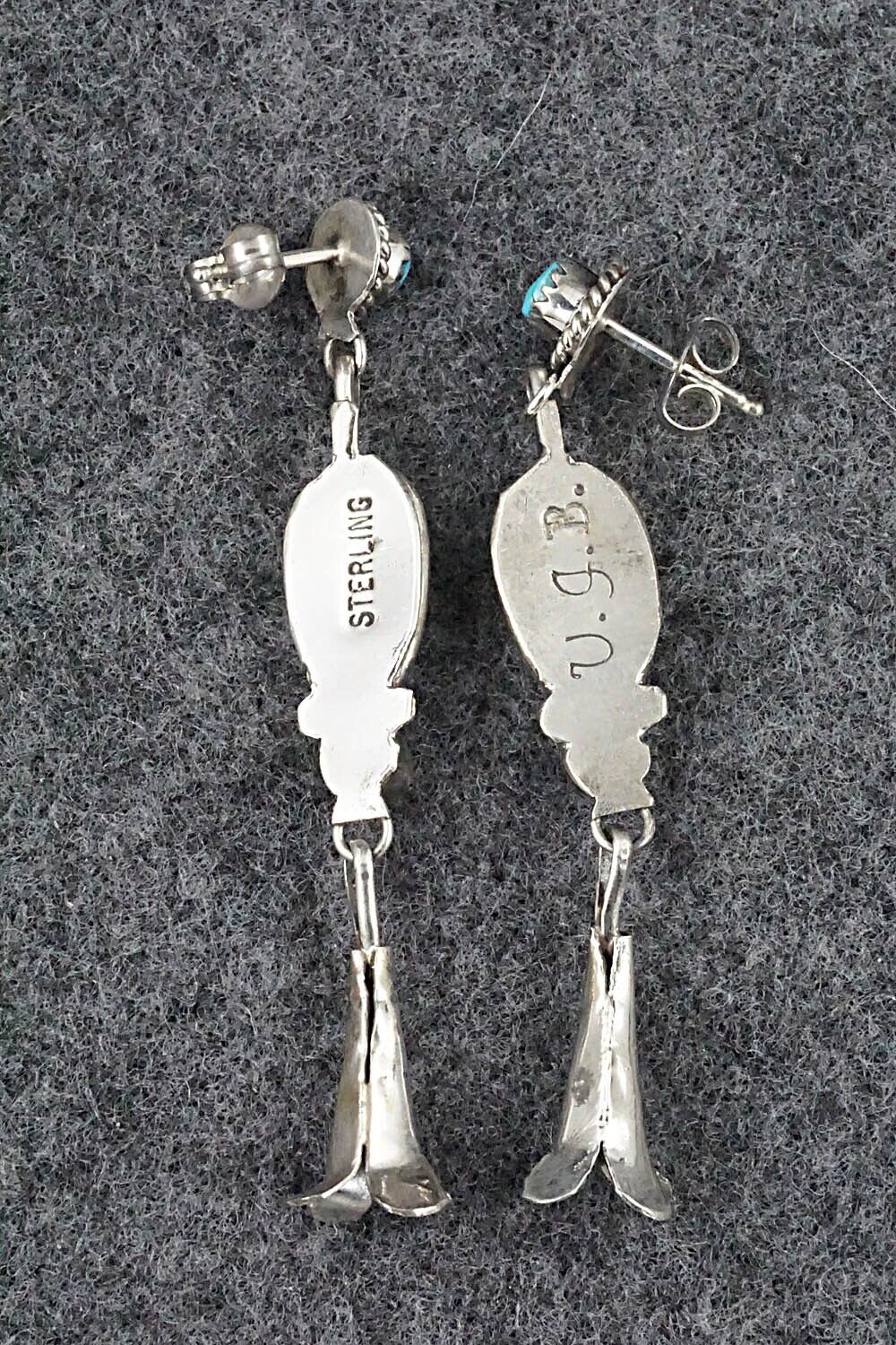 Turquoise & Sterling Silver Squash Blossom and Earrings - Vie Bobelu