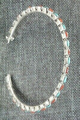 Turquoise, Coral & Silver Hoop Earrings - Alvin & Aurelia Hughte - High Lonesome Trading