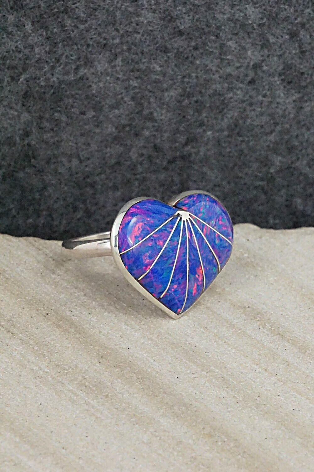 Opalite & Sterling Silver Inlay Ring - Evelyn Makee - Size 7.5