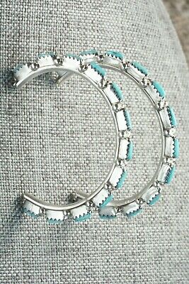 Turquoise & Sterling Silver Hoop Earrings - Murray Hannaweeka