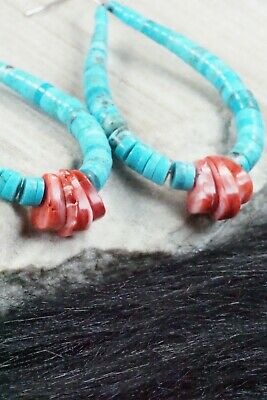 Turquoise, Spiny Oyster & Sterling Silver Earrings - Lupe Lovato