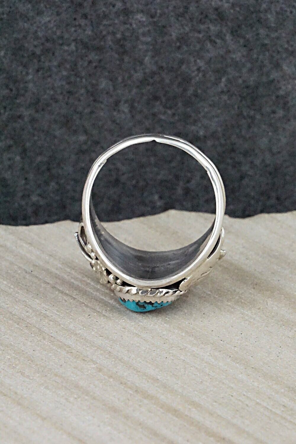 Turquoise, Coral & Sterling Silver Ring - Leonard Spencer - Size 12