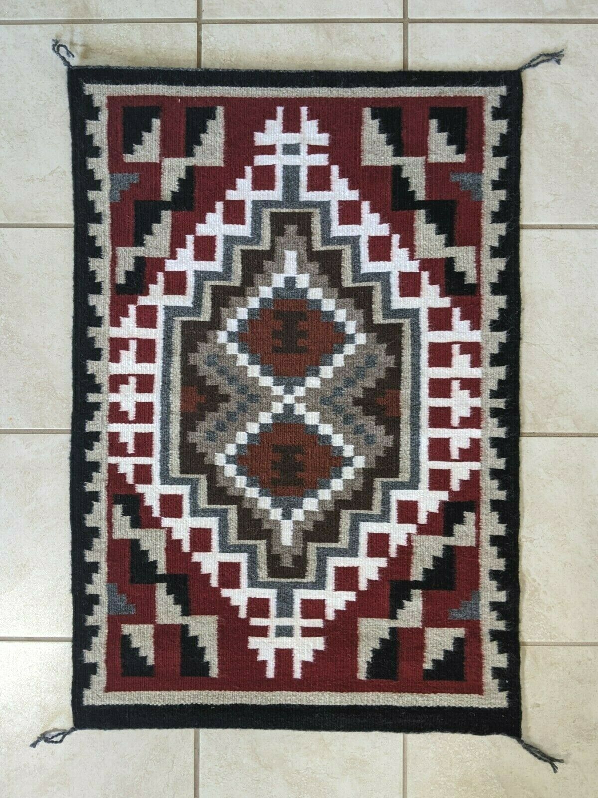 Navajo Handwoven Two Grey Hills Rug - 3ft x 2ft - Carmen Shone