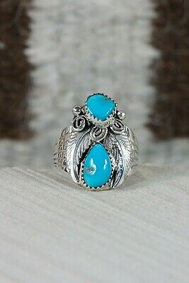 Navajo Turquoise and Sterling Silver Ring - Jeanette Saunders - Size 9.25 - High Lonesome Trading
