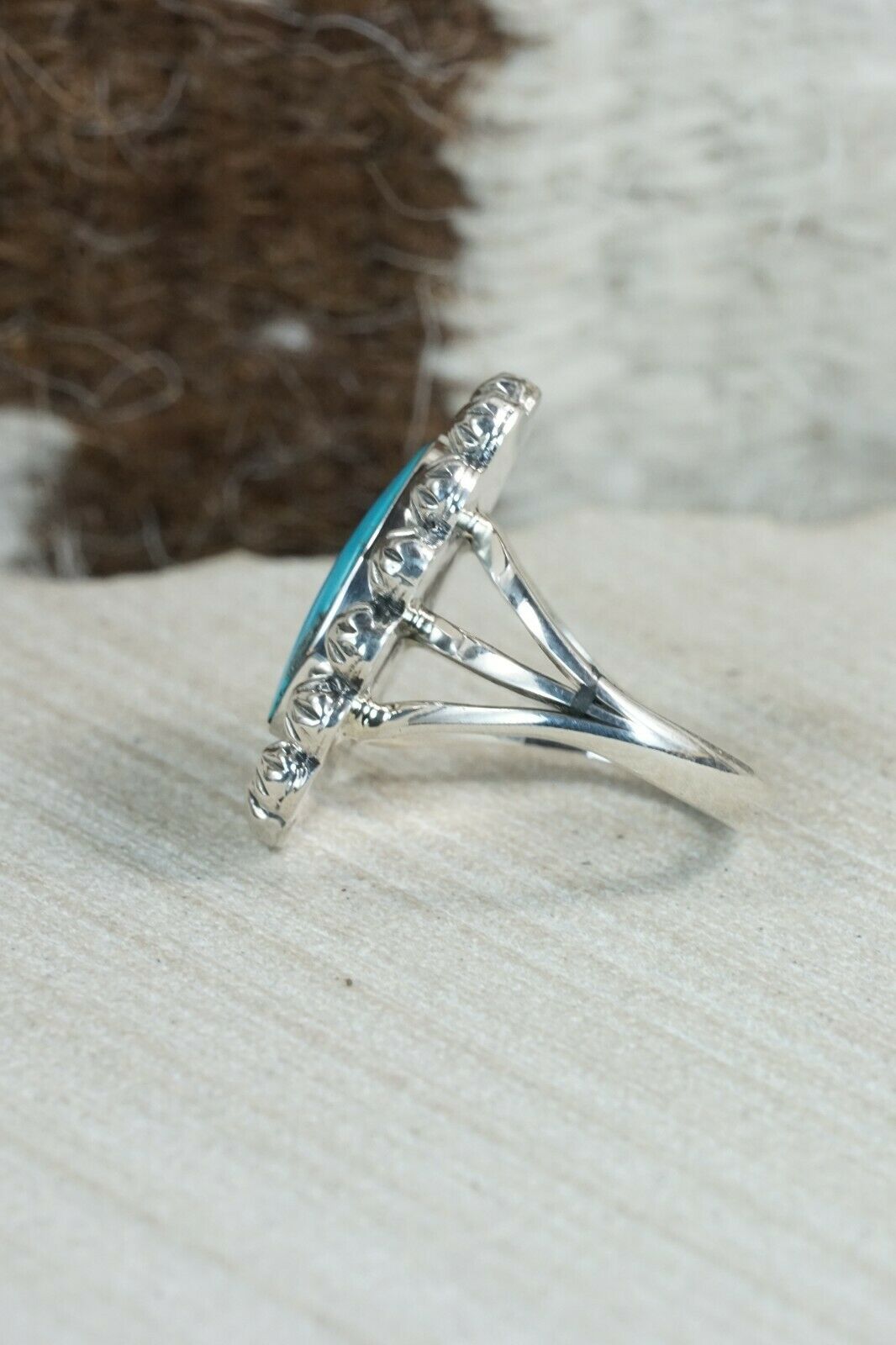 Navajo Turquoise and Sterling Silver Ring - Freida Martinez - Size 9.25