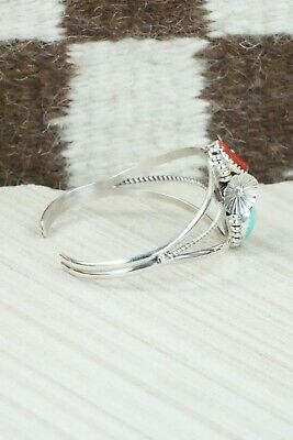 Turquoise, Coral & Sterling Silver Bracelet - Michael Calladitto