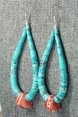 Turquoise, Spiny Oyster & Sterling Silver Earrings - Lupe Lovato