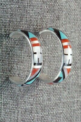 Multi Stone Inlay & Sterling Silver Hoop Earrings - Delberta Boone - High Lonesome Trading