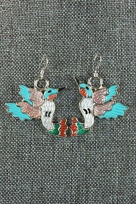 Zuni Multi Stone Inlay & Sterling Silver Hummingbird Earrings - Tamara Pinto - High Lonesome Trading