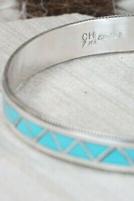 Zuni Turquoise & Sterling Silver Bangle Cuff - Claudine Haloo