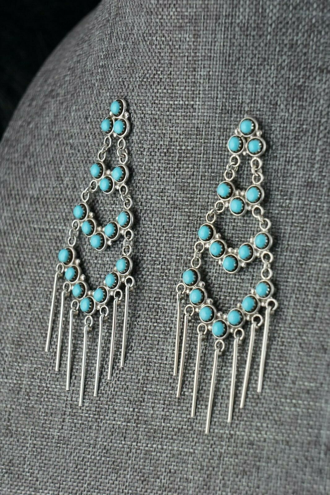 Zuni Turquoise and Sterling Silver Earrings - Dixie Booqua - High Lonesome Trading