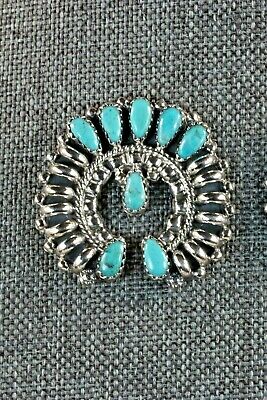 Navajo Turquoise and Sterling Silver Naja Earrings - Zeita Begay