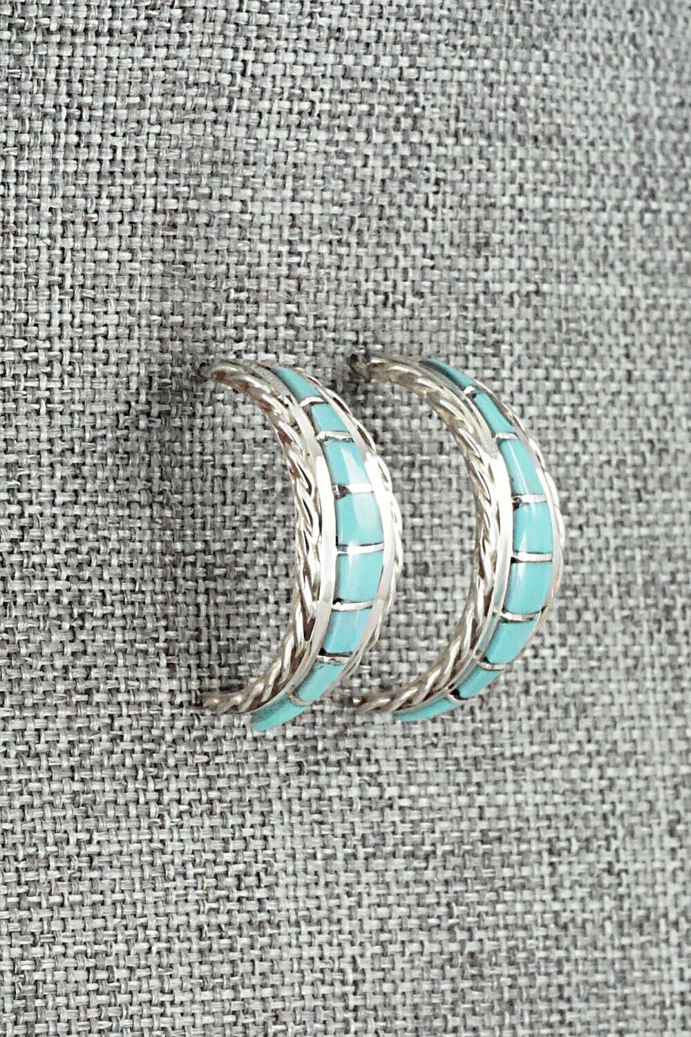 Turquoise & Sterling Silver Hoop Earrings - Malcolm Chavez