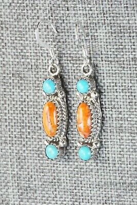 Turquoise, Spiny Oyster and Sterling Silver Earrings - Harris Largo