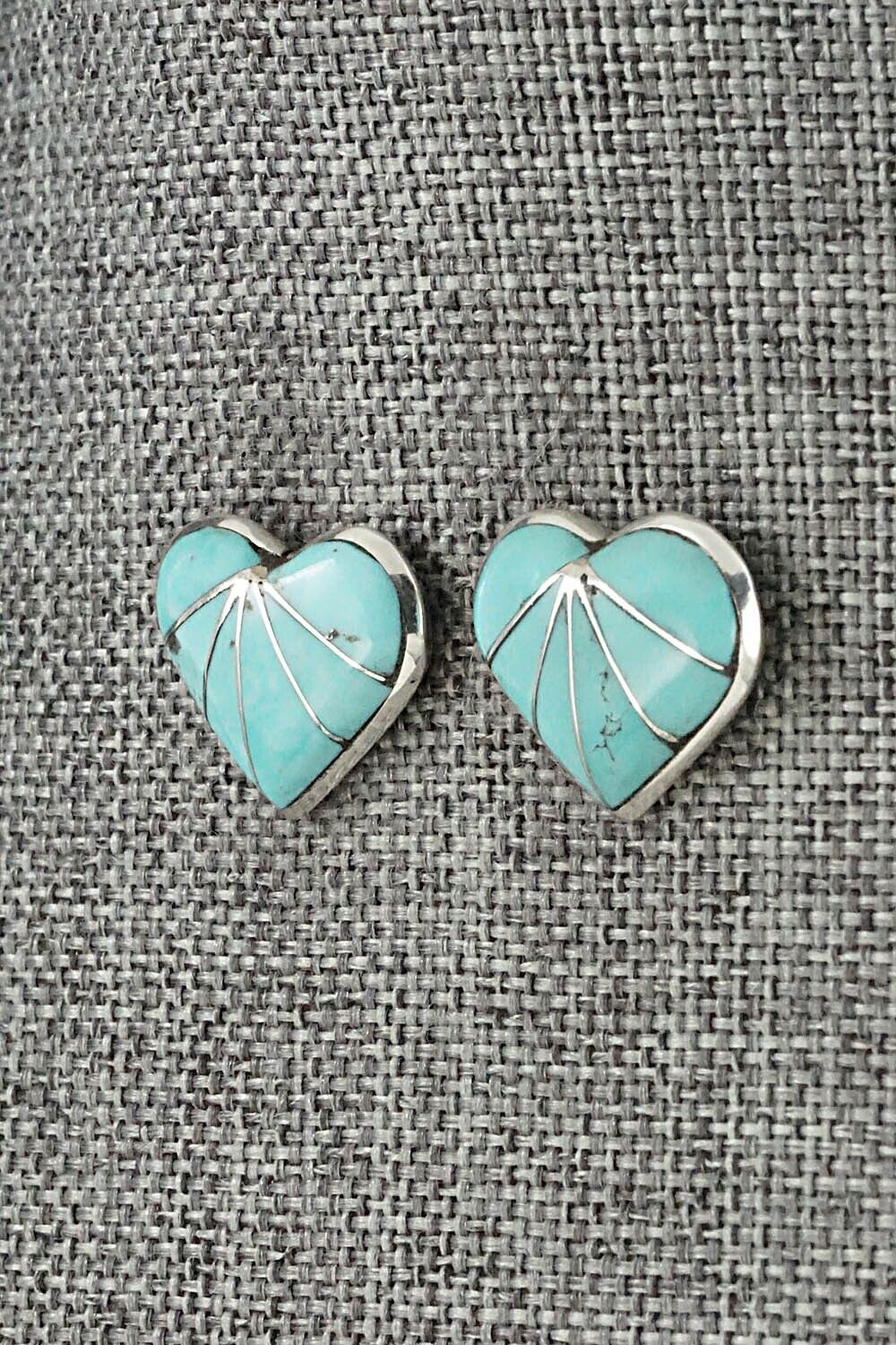 Turquoise & Sterling Silver Inlay Earrings - Evelyn Mahkee