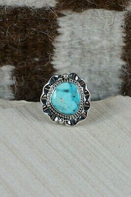 Navajo Turquoise and Sterling Silver Ring - Samuel Yellowhair - Size 8.5