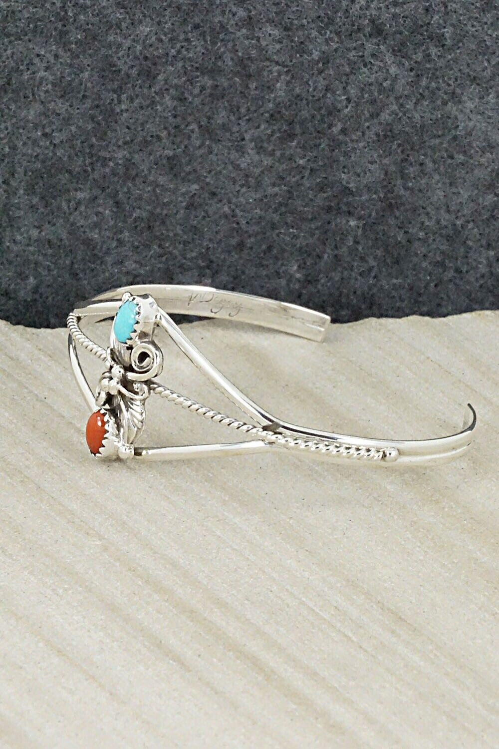 Turquoise, Coral & Sterling Silver Bracelet - William Begay
