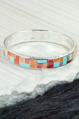 Turquoise, Spiny Oyster & Sterling Silver Bangle Bracelet - Ricky Booqua - High Lonesome Trading