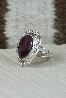 Navajo Spiny Oyster & Sterling Silver Ring - Samuel Yellowhair - Size 7.75