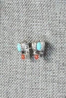 Turquoise, Coral & Sterling Silver Earrings - Roselene Joe