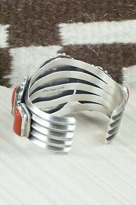 Turquoise, Coral and Sterling Silver Bracelet - Tom Lewis