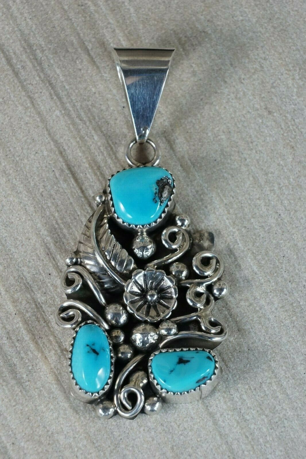 Navajo Turquoise and Sterling Silver Pendant - High Lonesome Trading