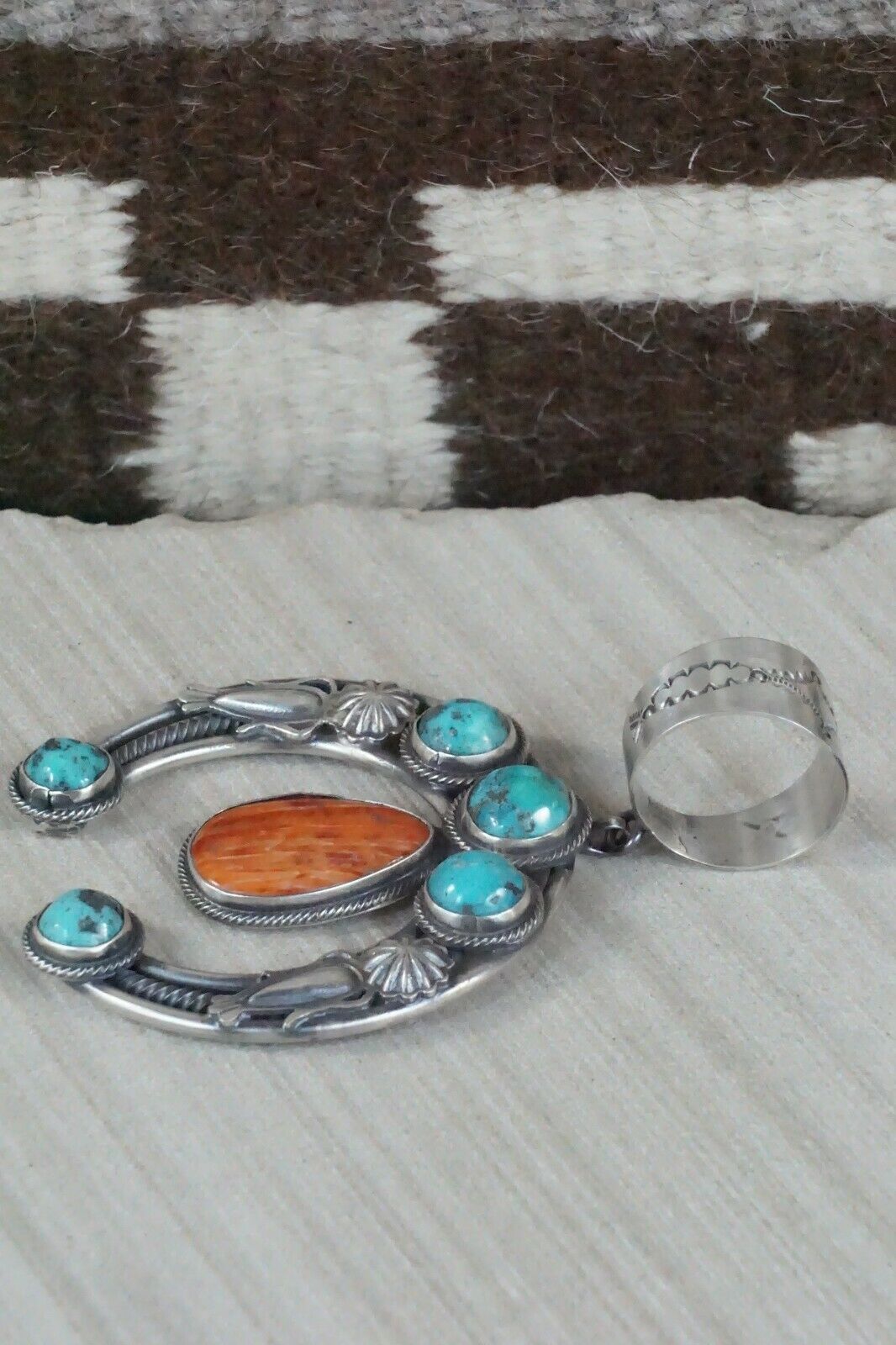 Turquoise, Spiny Oyster & Sterling Silver Naja Pendant Raymond Delgarito
