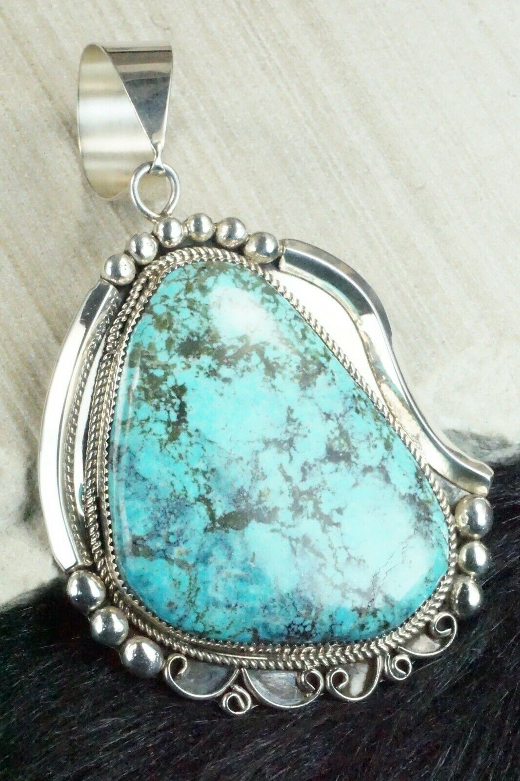 Turquoise and Sterling Silver Pendant - Leslie Nez
