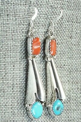 Coral, Turquoise & Sterling Silver Earrings - Roger Pino