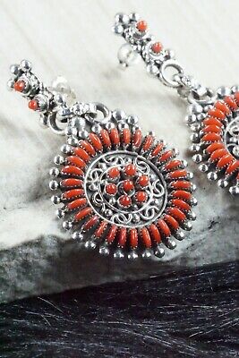 Coral & Sterling Silver Earrings - Connie Wyaco - Zuni