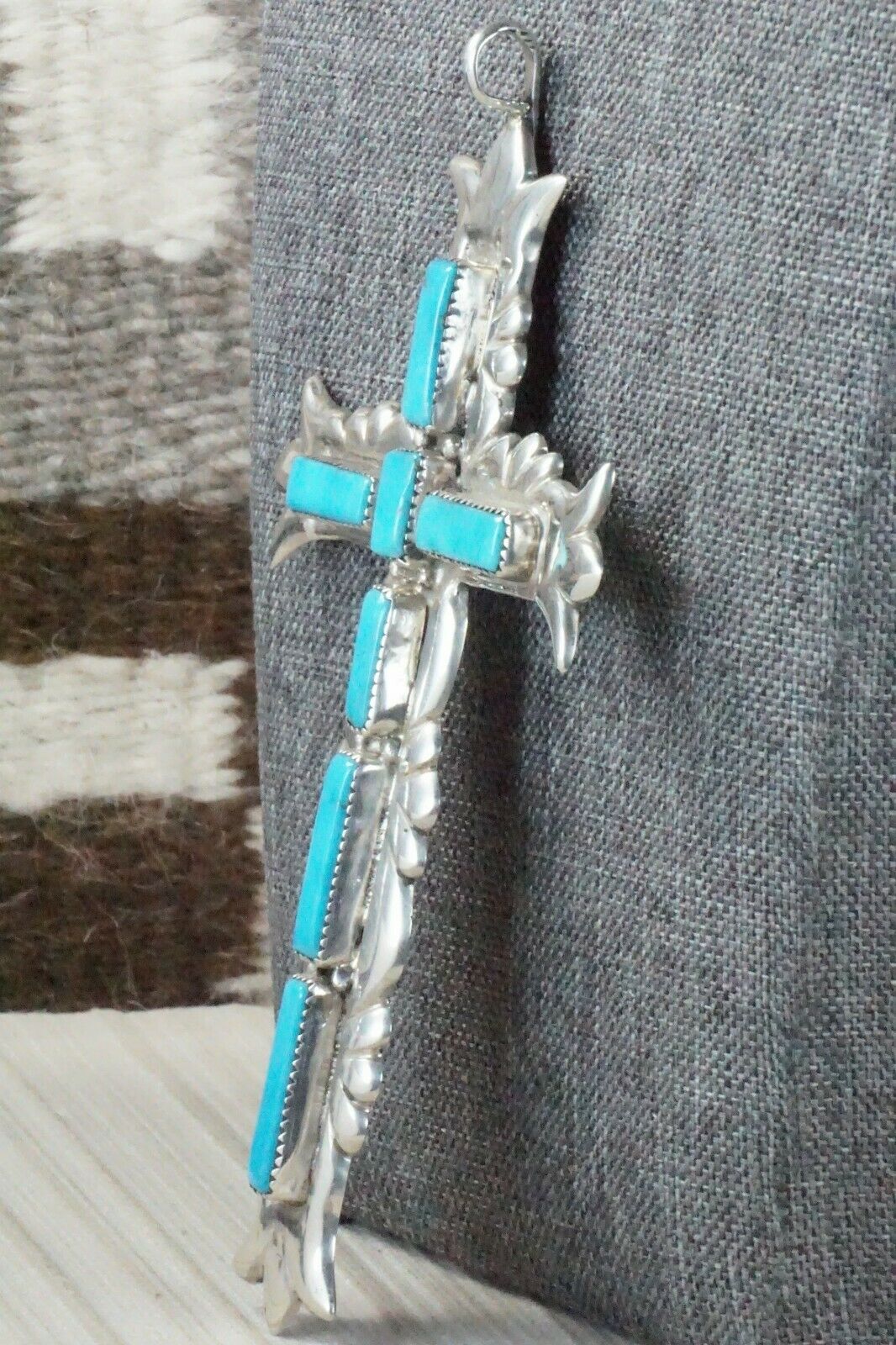 Turquoise and Sterling Silver Cross Pendant - George Leekity