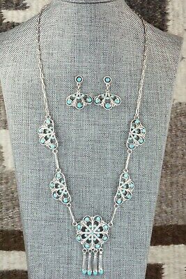 Turquoise & Sterling Silver Necklace and Earrings Set - Murray Tsatie