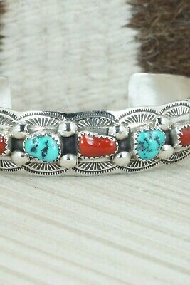 Turquoise, Coral & Sterling Silver Bracelet - Grace Silver