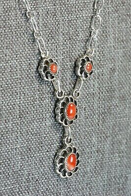 Navajo Coral & Sterling Silver Floral Necklace and Earrings Set - Sadie Jim