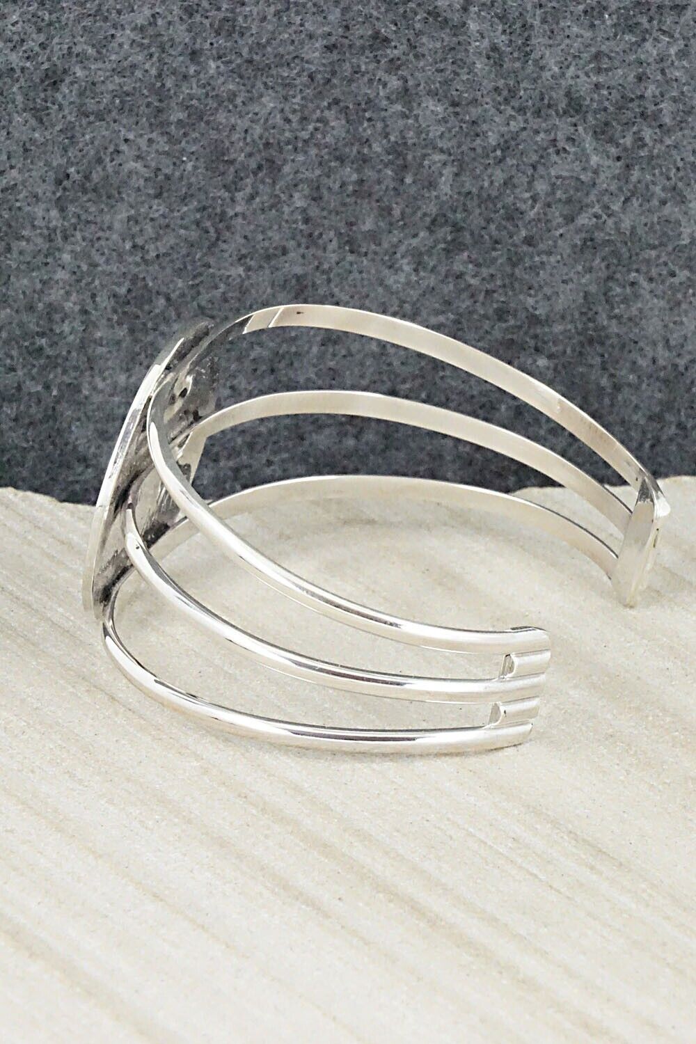 Coral, Abalone Shell & Sterling Silver Bracelet - Derrick Edaakie