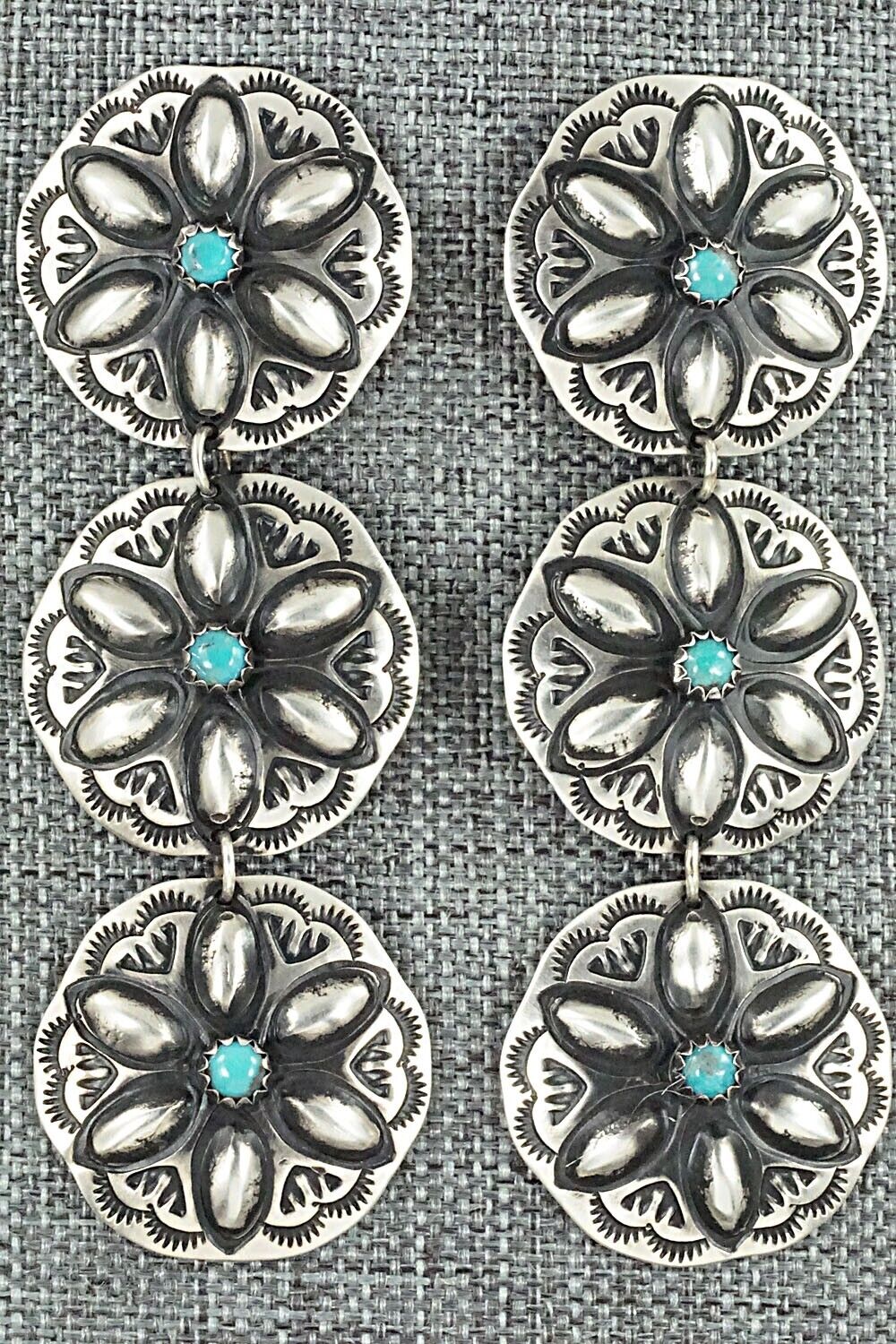 Turquoise & Sterling Silver Earrings - Leander Tahe