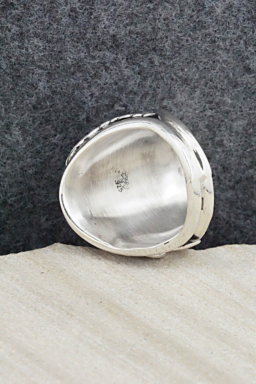 Turquoise, Coral & Sterling Silver Ring - Jeannette Saunders - Size 10.5